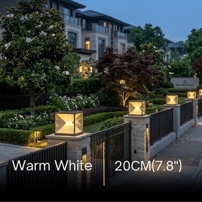 Arcato Modern Metal Solar Outdoor Pillar Lights - Black Pyramid Design Courtyard