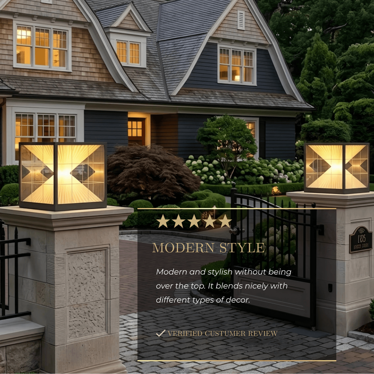 Arcato Modern Metal Solar Outdoor Pillar Lights - Black Pyramid Design Courtyard