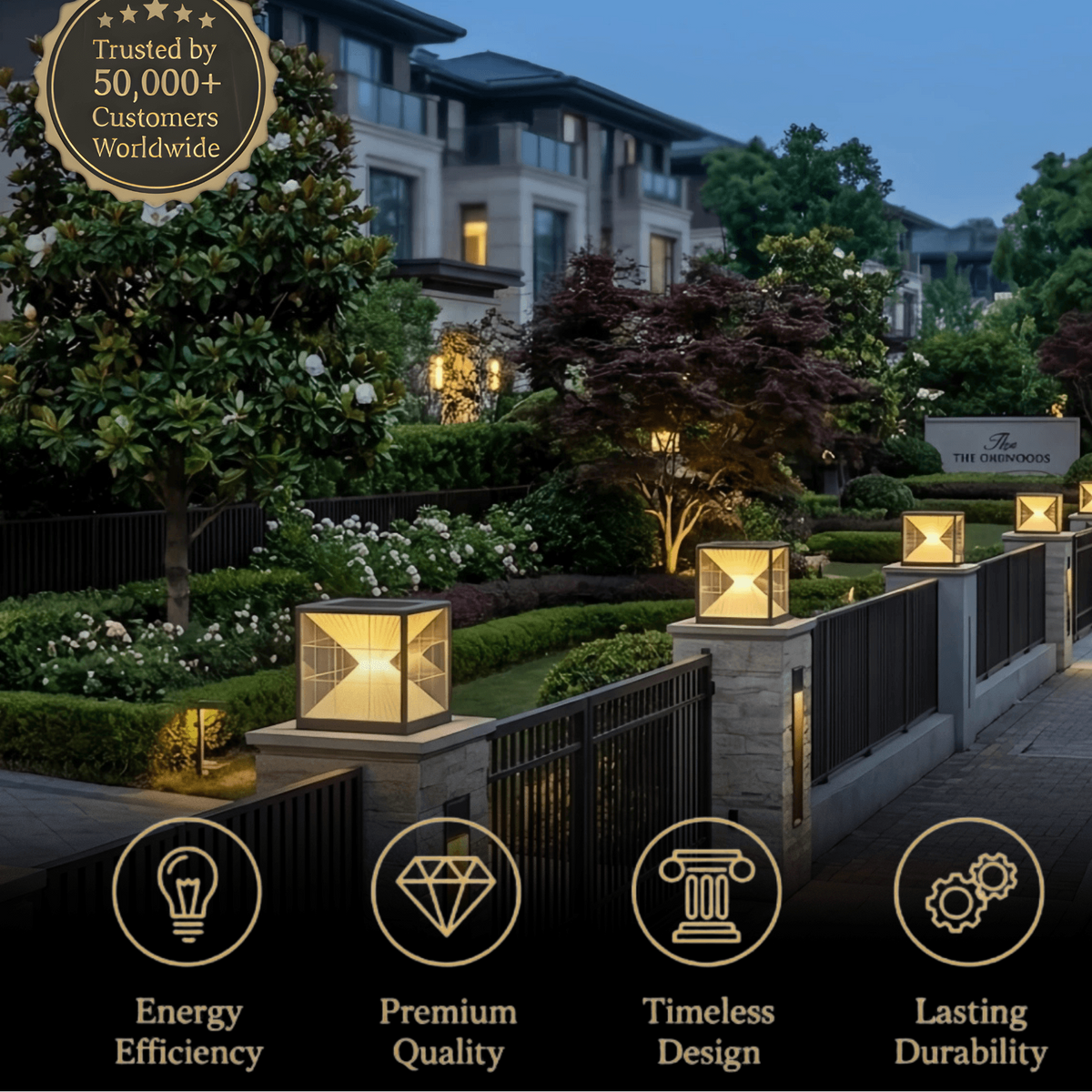 Arcato Modern Metal Solar Outdoor Pillar Lights - Black Pyramid Design Courtyard