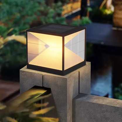 Arcato Modern Metal Solar Outdoor Pillar Lights - Black Pyramid Design Courtyard