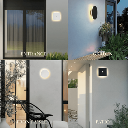Solara Minimalist LED Outdoor Wall Lamp – Black/White Round/Square Porch Sensor Light