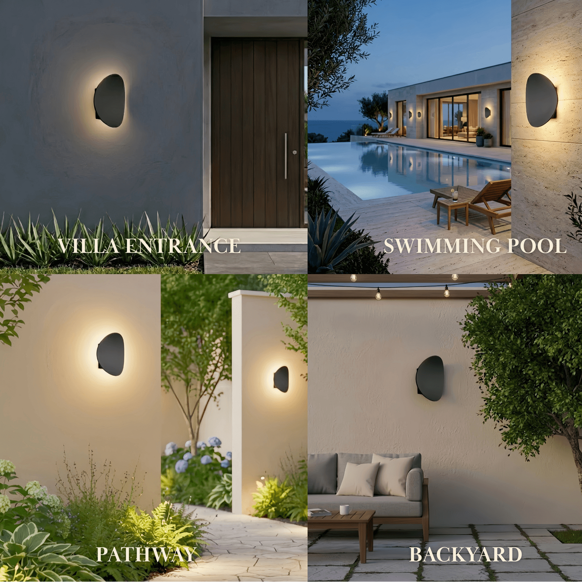 Velora Minimalist Pebble Outdoor Wall Lamp - Black/Grey Metal/Acrylic for Patio