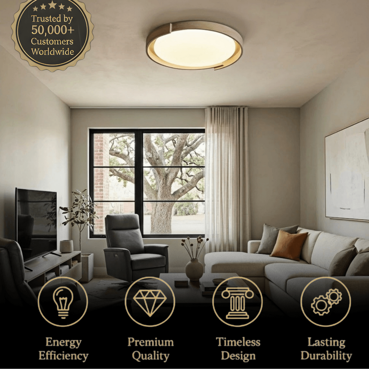 Strata Minimalist Round Travertine Ceiling Light -- Beige or White for Bathroom & Covered Outdoor