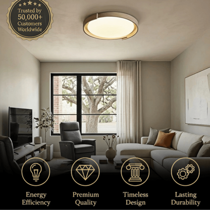 Strata Minimalist Round Travertine Ceiling Light -- Beige or White for Bathroom & Covered Outdoor