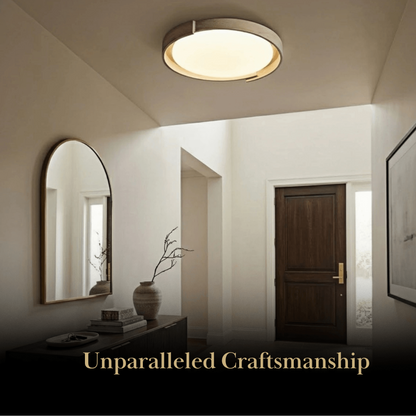 Strata Minimalist Round Travertine Ceiling Light -- Beige or White for Bathroom & Covered Outdoor