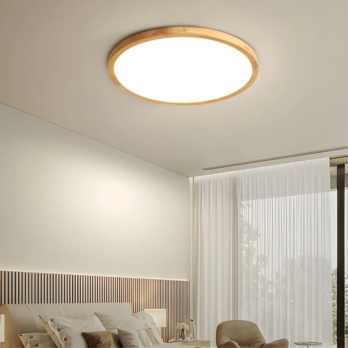 Round Wood LED Flush Mount Ceiling Light