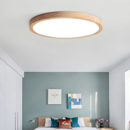 Round Wood LED Flush Mount Ceiling Light