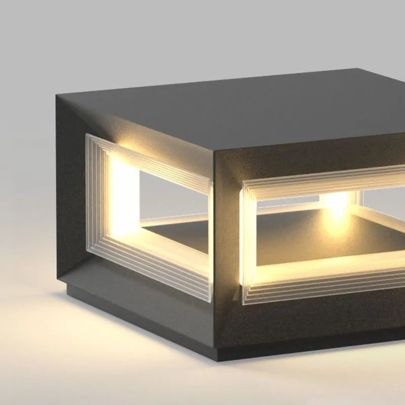 Arcato Modern LED Outdoor Pillar Lights - Black Metal Cube Design