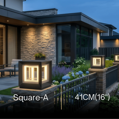 Arcato Modern LED Outdoor Pillar Lights - Black Metal Cube Design