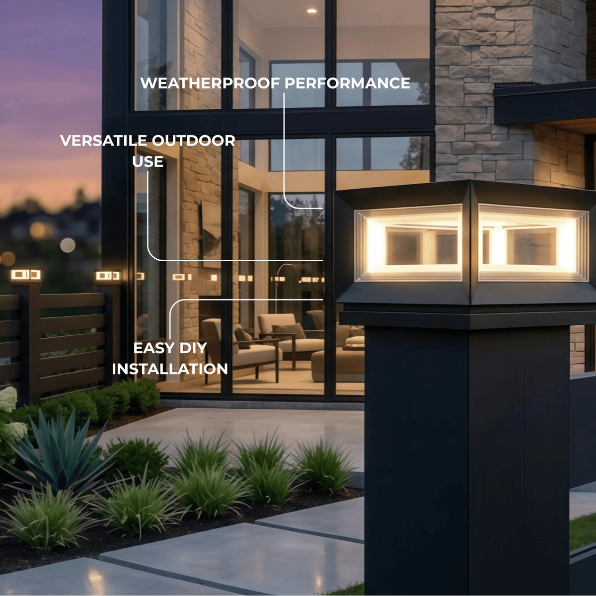 Arcato Modern LED Outdoor Pillar Lights - Black Metal Cube Design