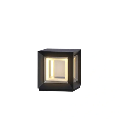 Arcato Modern LED Outdoor Pillar Lights - Black Metal Cube Design