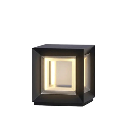 Arcato Modern LED Outdoor Pillar Lights - Black Metal Cube Design