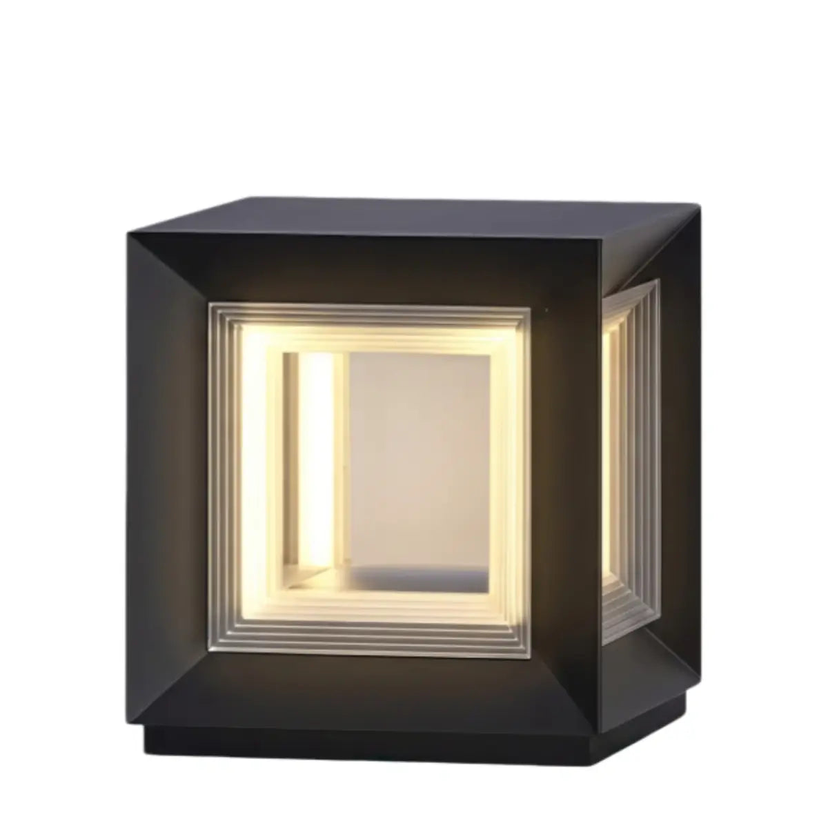 Arcato Modern LED Outdoor Pillar Lights - Black Metal Cube Design