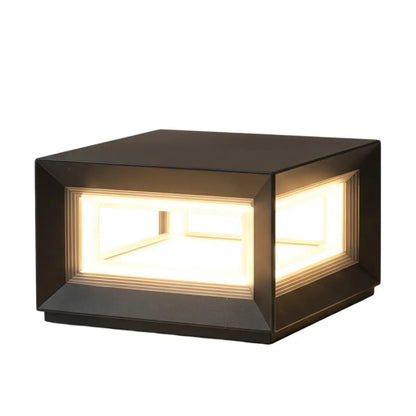 Arcato Modern LED Outdoor Pillar Lights - Black Metal Cube Design