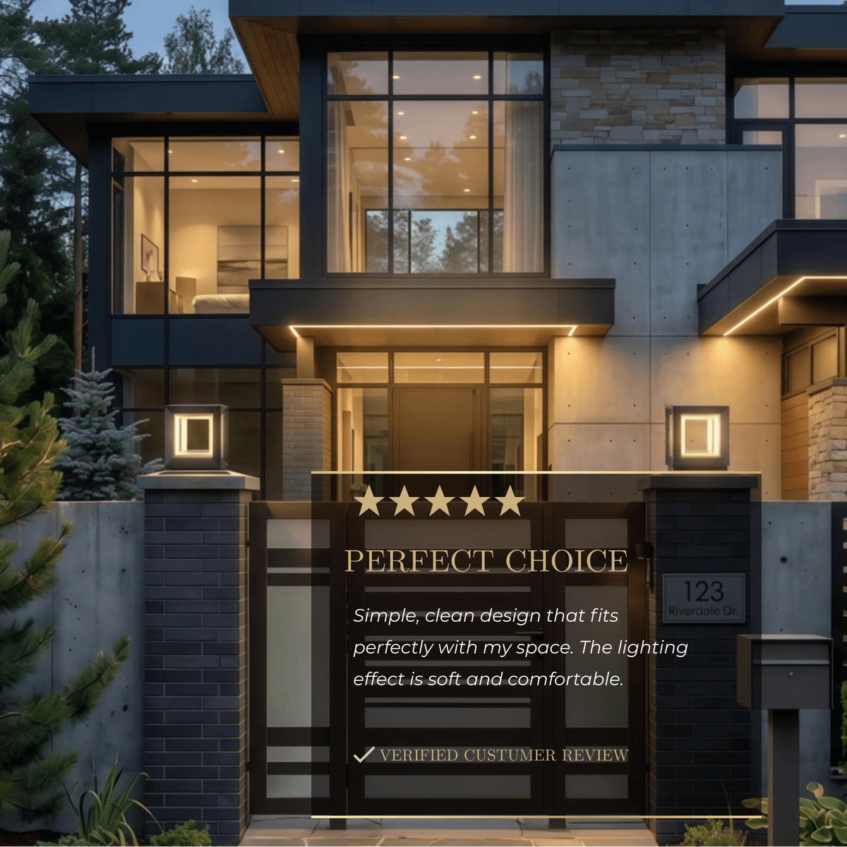 Arcato Modern LED Outdoor Pillar Lights - Black Metal Cube Design