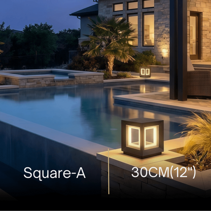 Arcato Modern LED Outdoor Pillar Lights - Black Metal Cube Design