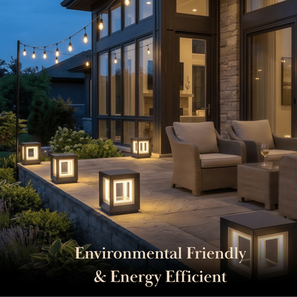 Arcato Modern LED Outdoor Pillar Lights - Black Metal Cube Design