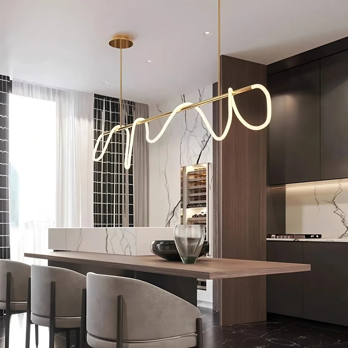 Nuvlight Modern Long Hose Led Pendant Light for Dining Room