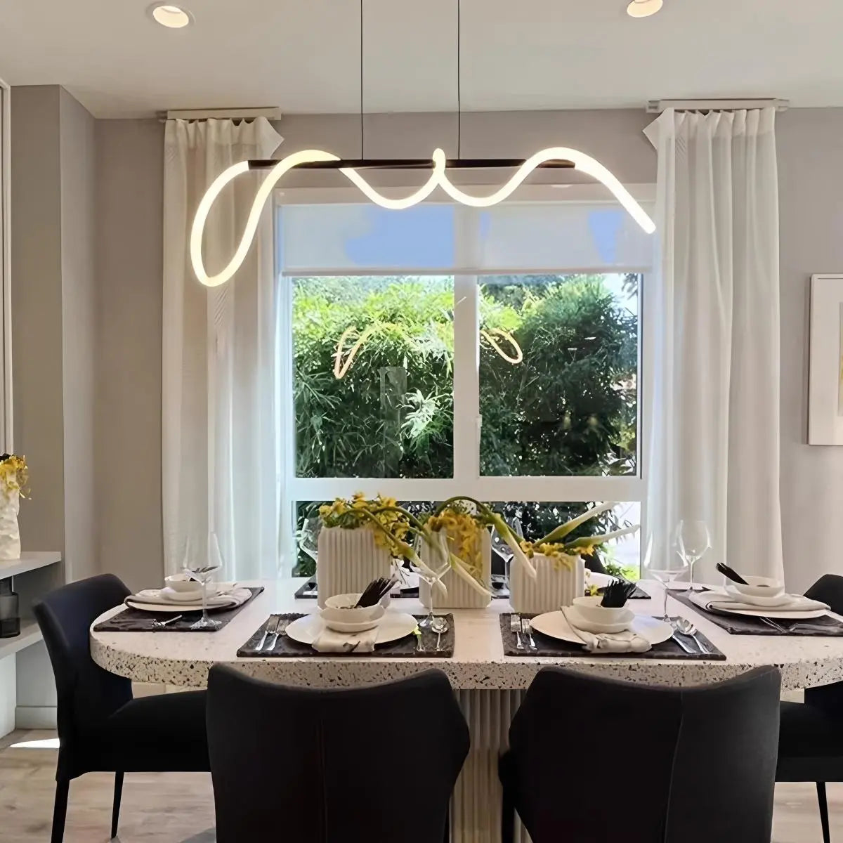 Nuvlight Modern Long Hose Led Pendant Light for Dining Room