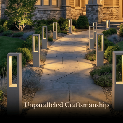 Sandora Modern Metal Outdoor Path Light - Gray Rectangular Hollow Walkway