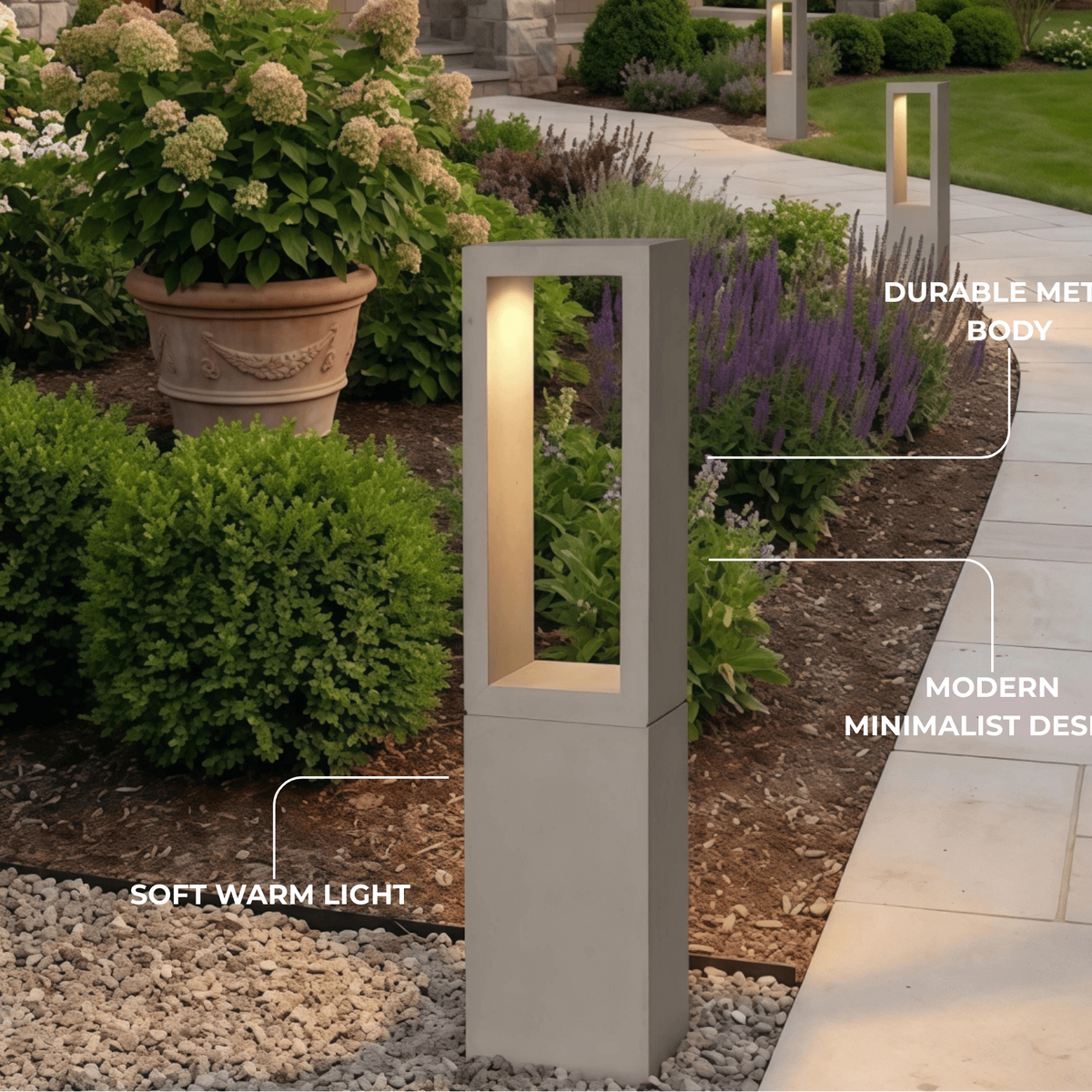 Sandora Modern Metal Outdoor Path Light - Gray Rectangular Hollow Walkway