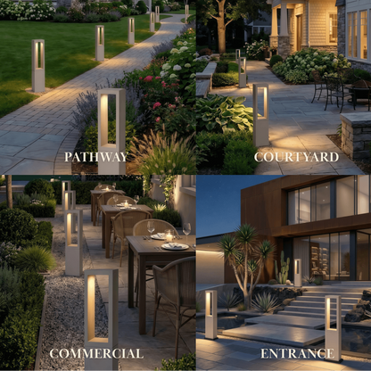 Sandora Modern Metal Outdoor Path Light - Gray Rectangular Hollow Walkway