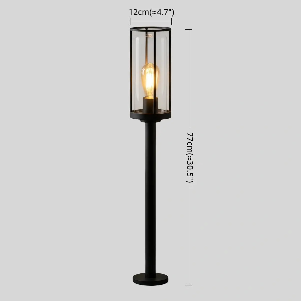 Vetro Modern Metal Outdoor Pillar Light/Pathway Light - Black Lantern Shape, Cylindrical