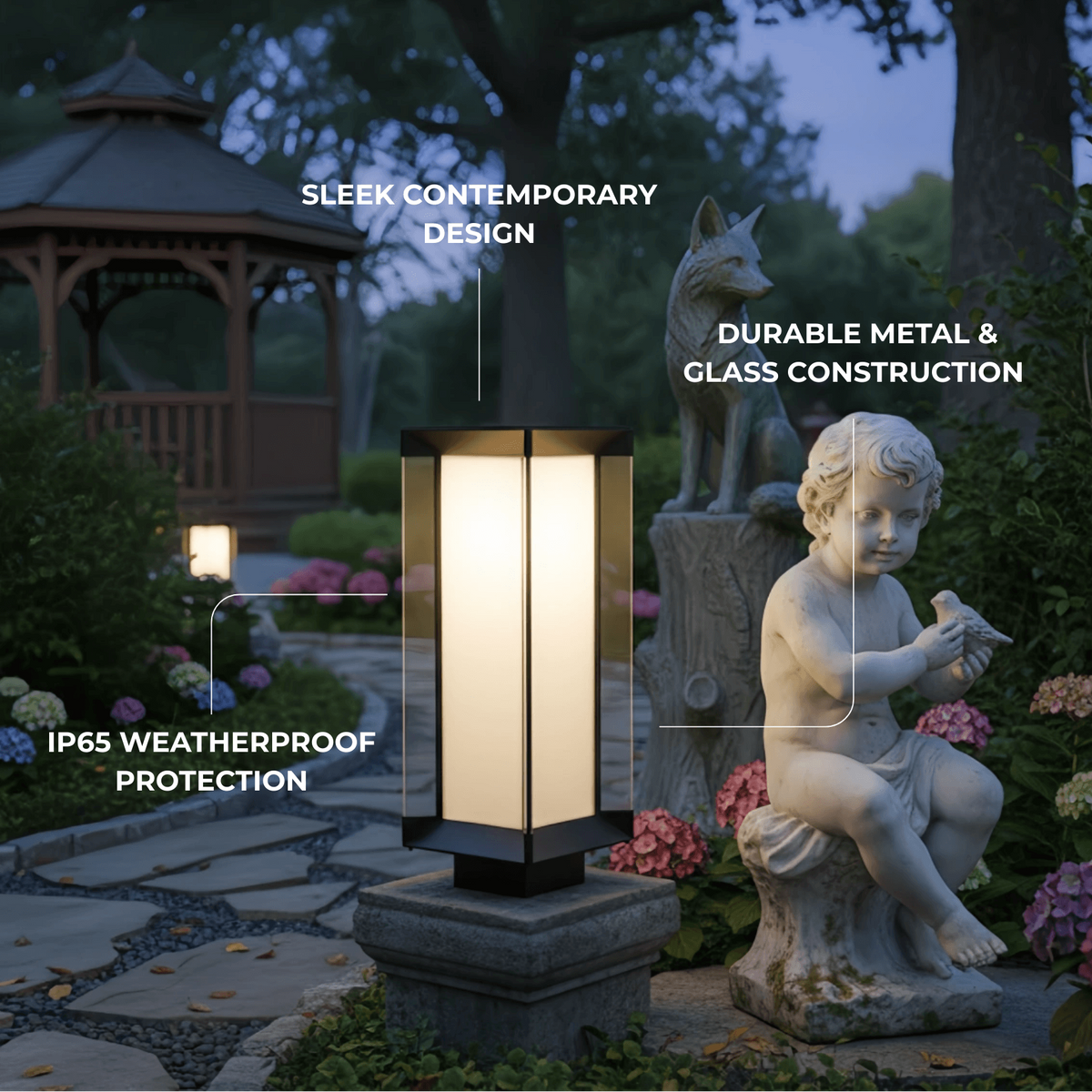 Arcato Modern Outdoor Floor Lamp - Black Cuboid Metal & Glass with RGB Lighting