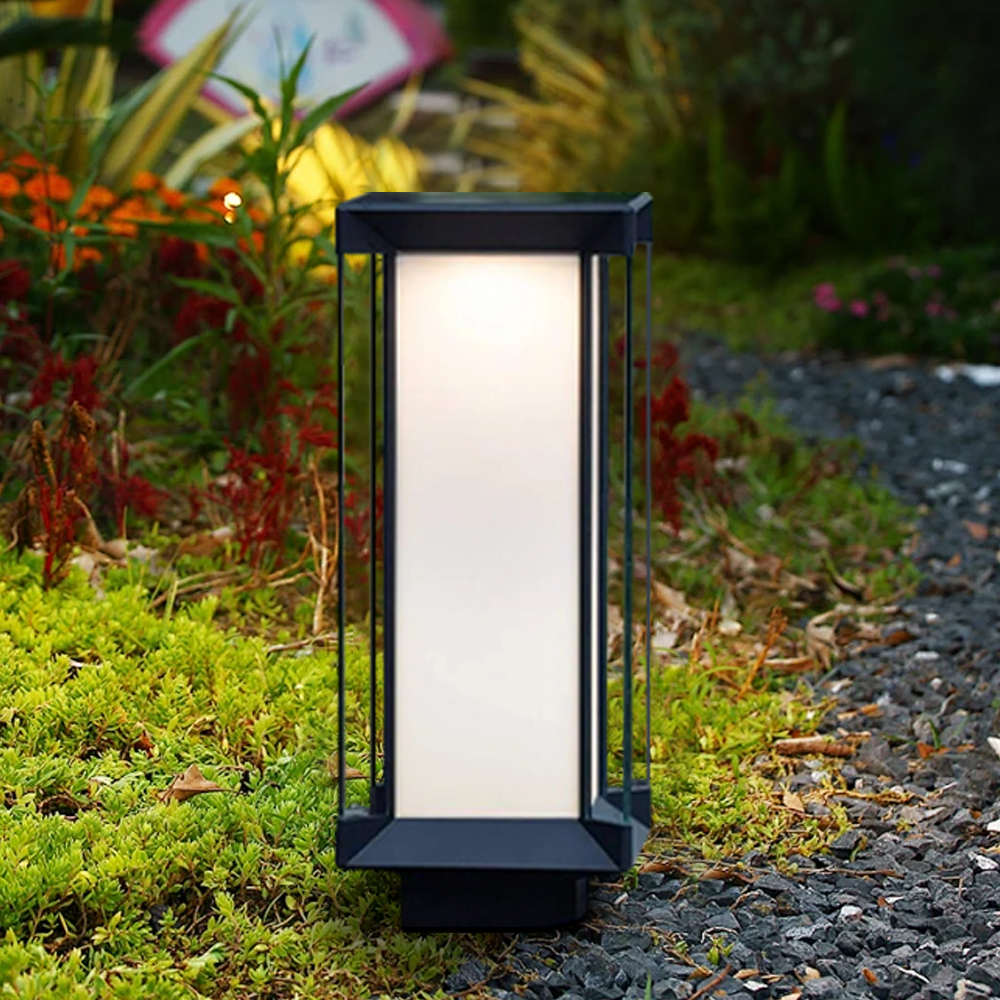 Arcato Modern Outdoor Floor Lamp - Black Cuboid Metal & Glass with RGB Lighting