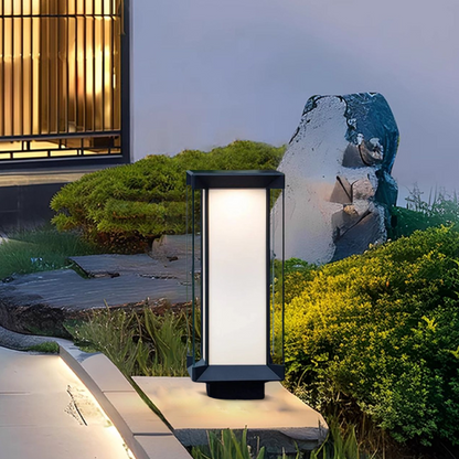 Nuvlight Outdoor Floor Lamp - Black Cuboid Metal & Glass with RGB Lighting