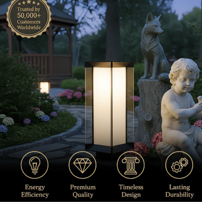 Arcato Modern Outdoor Floor Lamp - Black Cuboid Metal & Glass with RGB Lighting