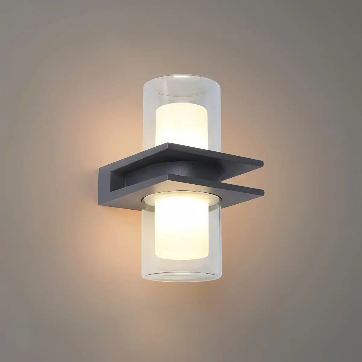 Arcato Modern Outdoor Wall Sconce - Black Metal & Glass Cylindrical Design for Garden