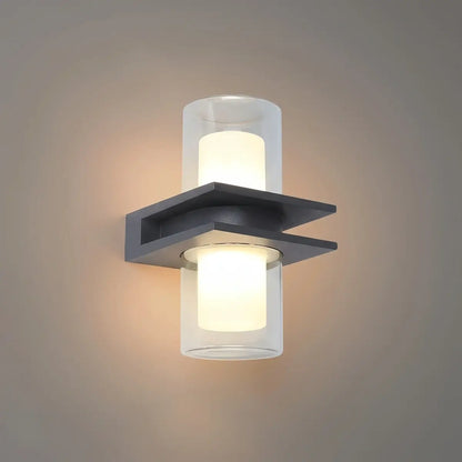 Arcato Modern Outdoor Wall Sconce - Black Metal & Glass Cylindrical Design for Garden