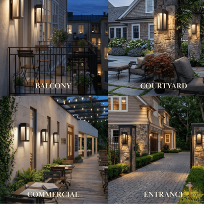 Irondale Modern Outdoor Wall Sconce – Metal Lantern with Sensor for Exterior Wall