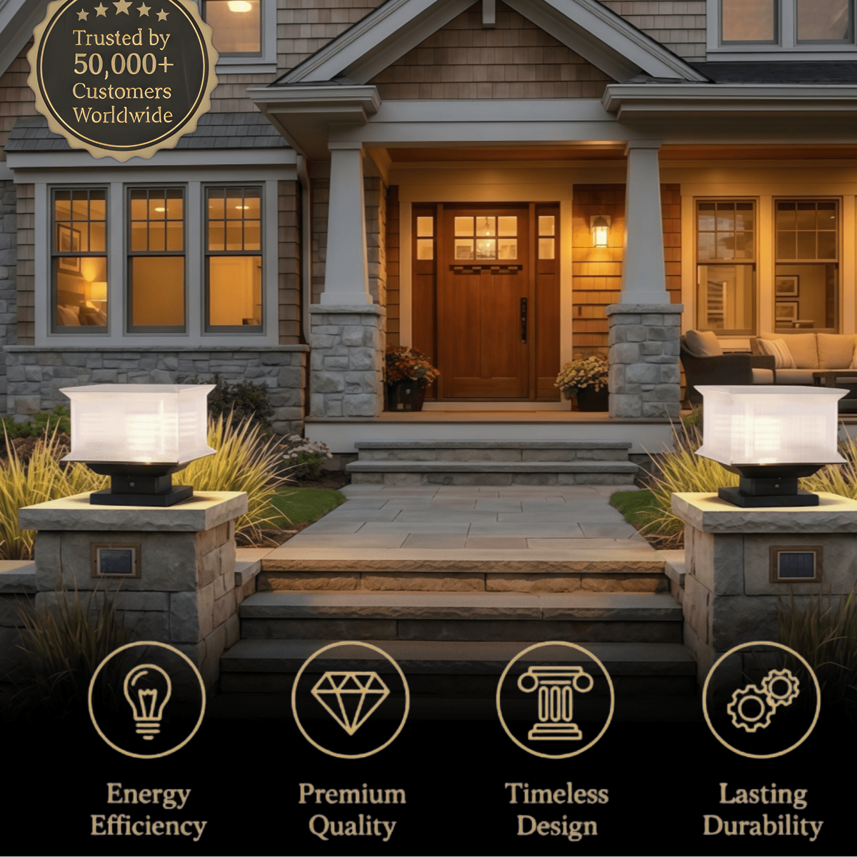 Arcato Modern Rectangular LED Outdoor Pillar Light – Solar Metal & Acrylic Garden