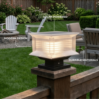 Arcato Modern Rectangular LED Outdoor Pillar Light – Solar Metal & Acrylic Garden