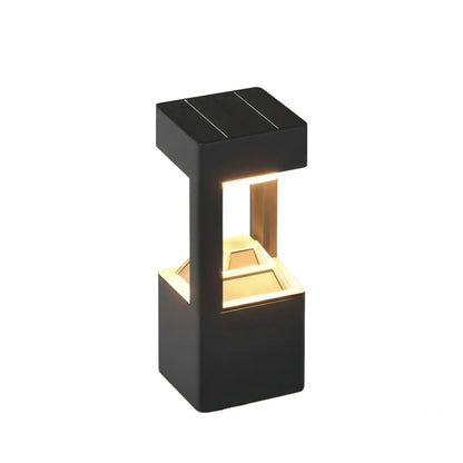 Arcato Modern Rectangular Solar Bollard Light – Black Hollow Metal Outdoor Lamp