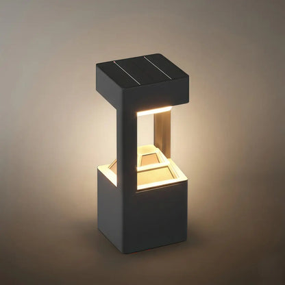 Arcato Modern Rectangular Solar Bollard Light – Black Hollow Metal Outdoor Lamp