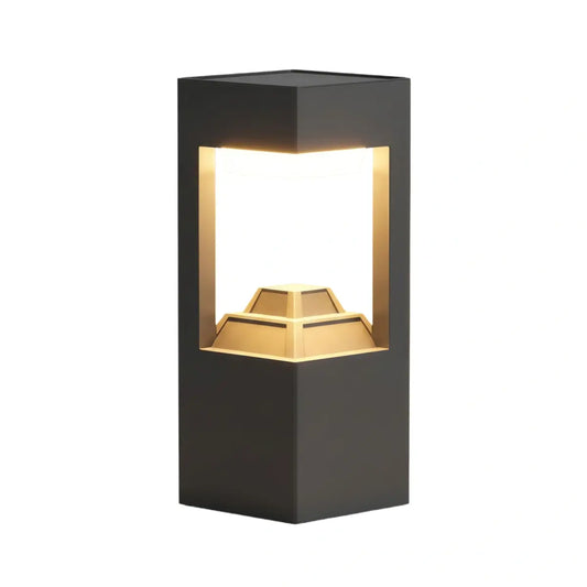 Nuvlight Modern Rectangular Solar Bollard Light – Black Hollow Metal Outdoor Lamp