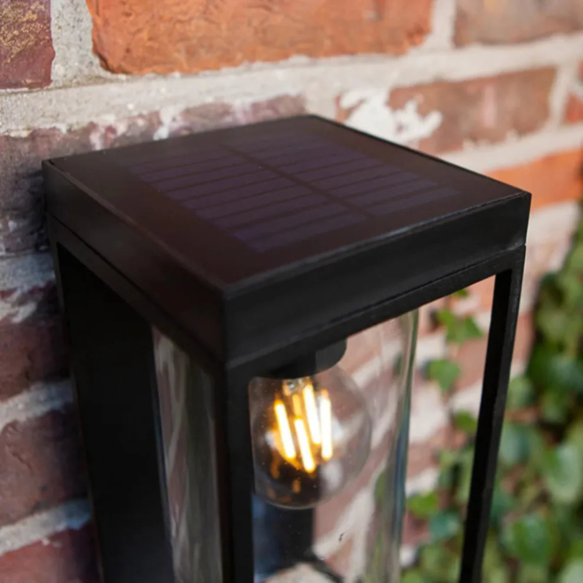 Irondale Modern Rectangular Solar Wall Sconce with Sensor – Black Metal/Glass Outdoor