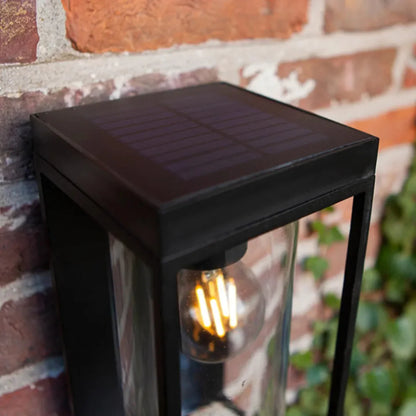 Irondale Modern Rectangular Solar Wall Sconce with Sensor – Black Metal/Glass Outdoor