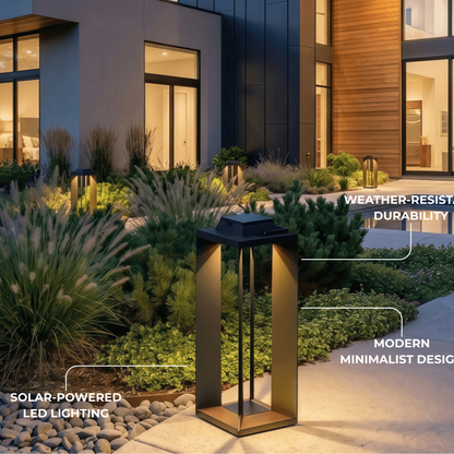 Arcato Modern Solar Floor Lamp - Black Metal & Acrylic Rectangular for Outdoor
