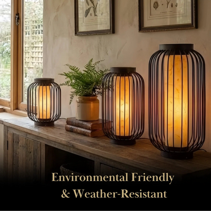 Lunara Modern Solar Floor Lamp - Black Metal Lantern for Courtyard (Waterproof)