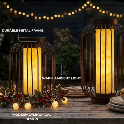 Lunara Modern Solar Floor Lamp - Black Metal Lantern for Courtyard (Waterproof)
