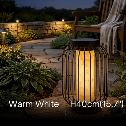 Lunara Modern Solar Floor Lamp - Black Metal Lantern for Courtyard (Waterproof)