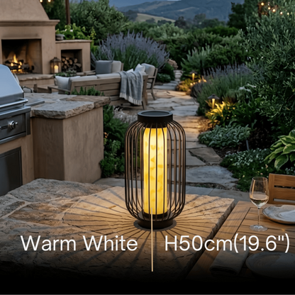 Lunara Modern Solar Floor Lamp - Black Metal Lantern for Courtyard (Waterproof)