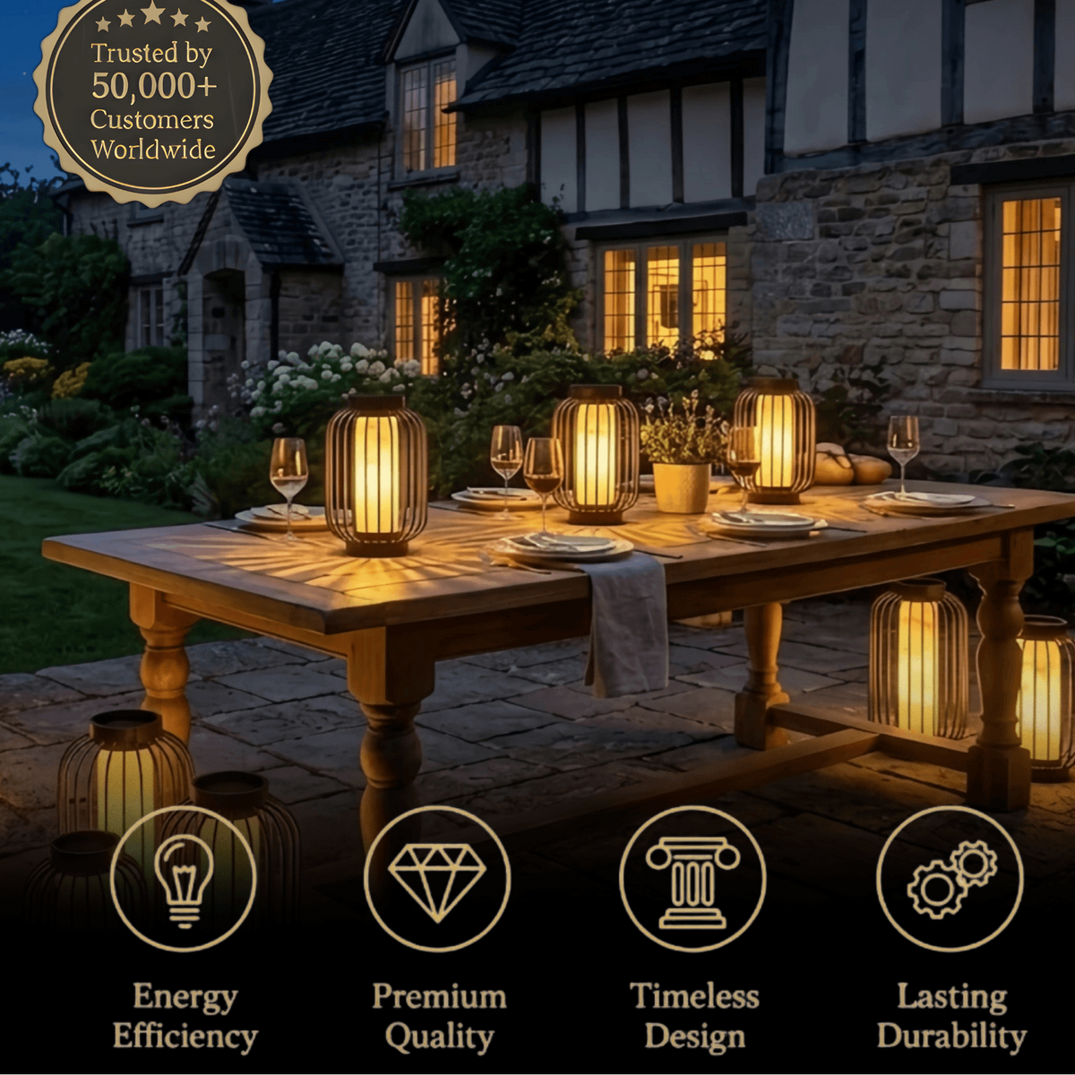 Lunara Modern Solar Floor Lamp - Black Metal Lantern for Courtyard (Waterproof)