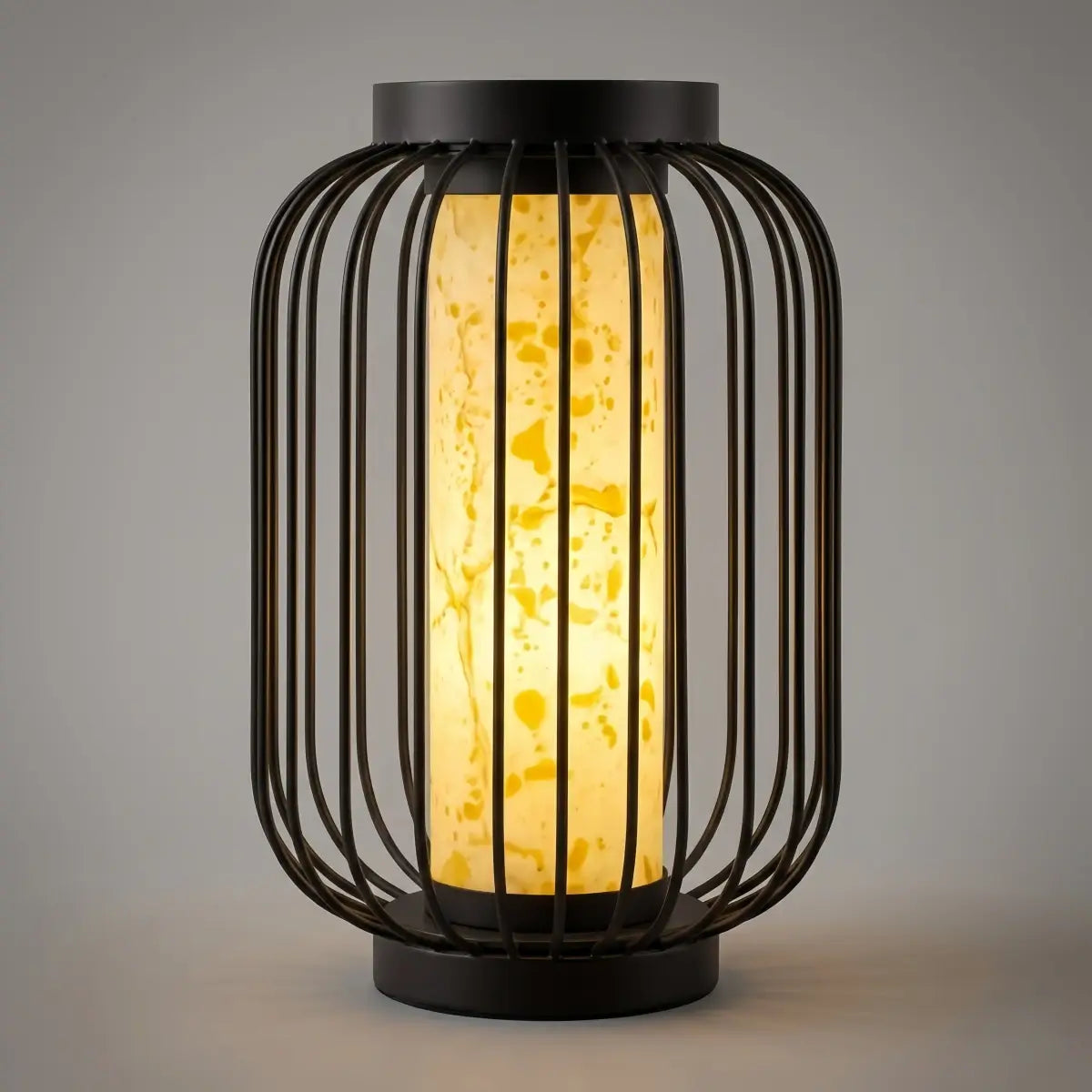 Lunara Modern Solar Floor Lamp - Black Metal Lantern for Courtyard (Waterproof)