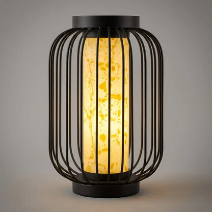 Lunara Modern Solar Floor Lamp - Black Metal Lantern for Courtyard (Waterproof)