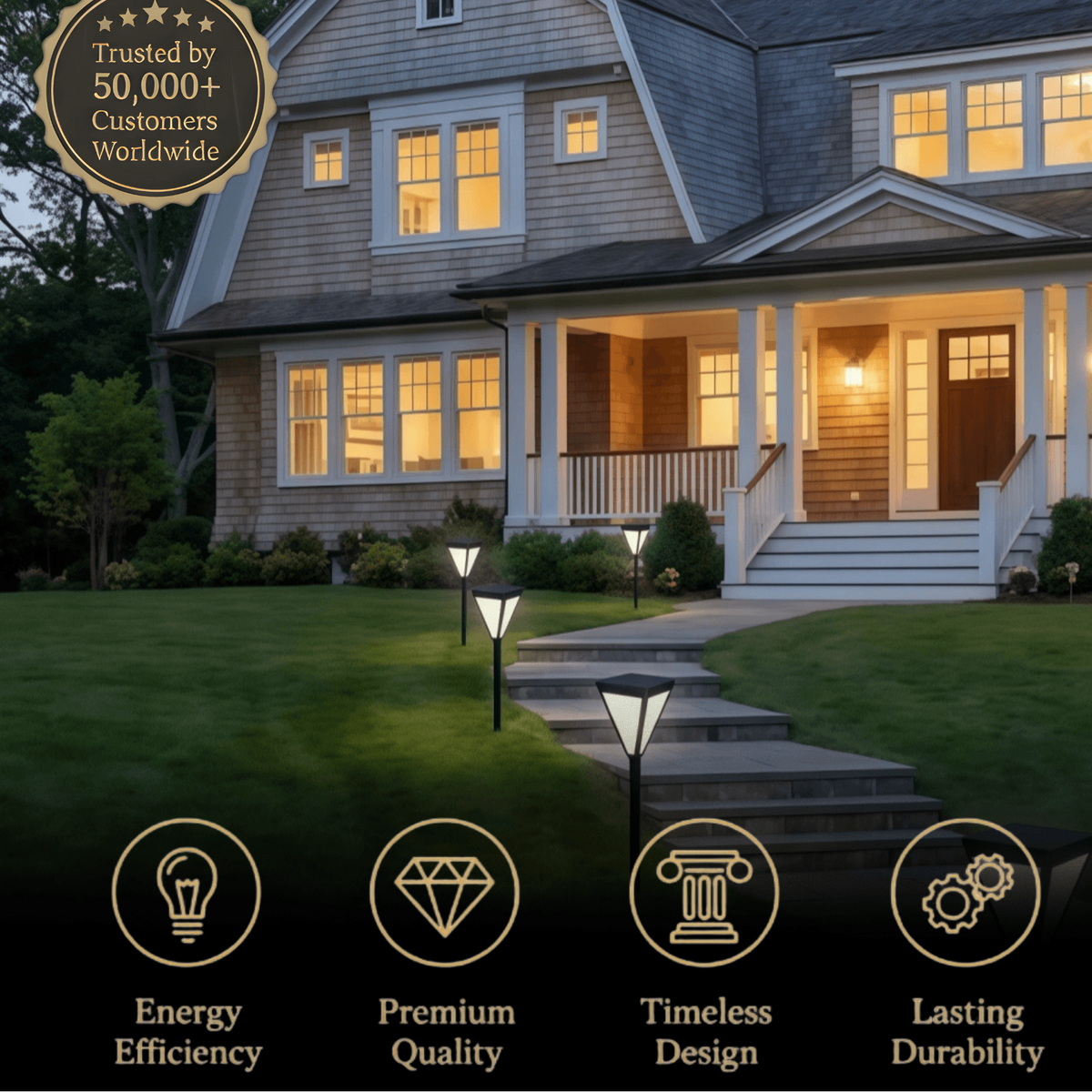 Arcato Modern Solar Outdoor Path Light -  Black Metal Design